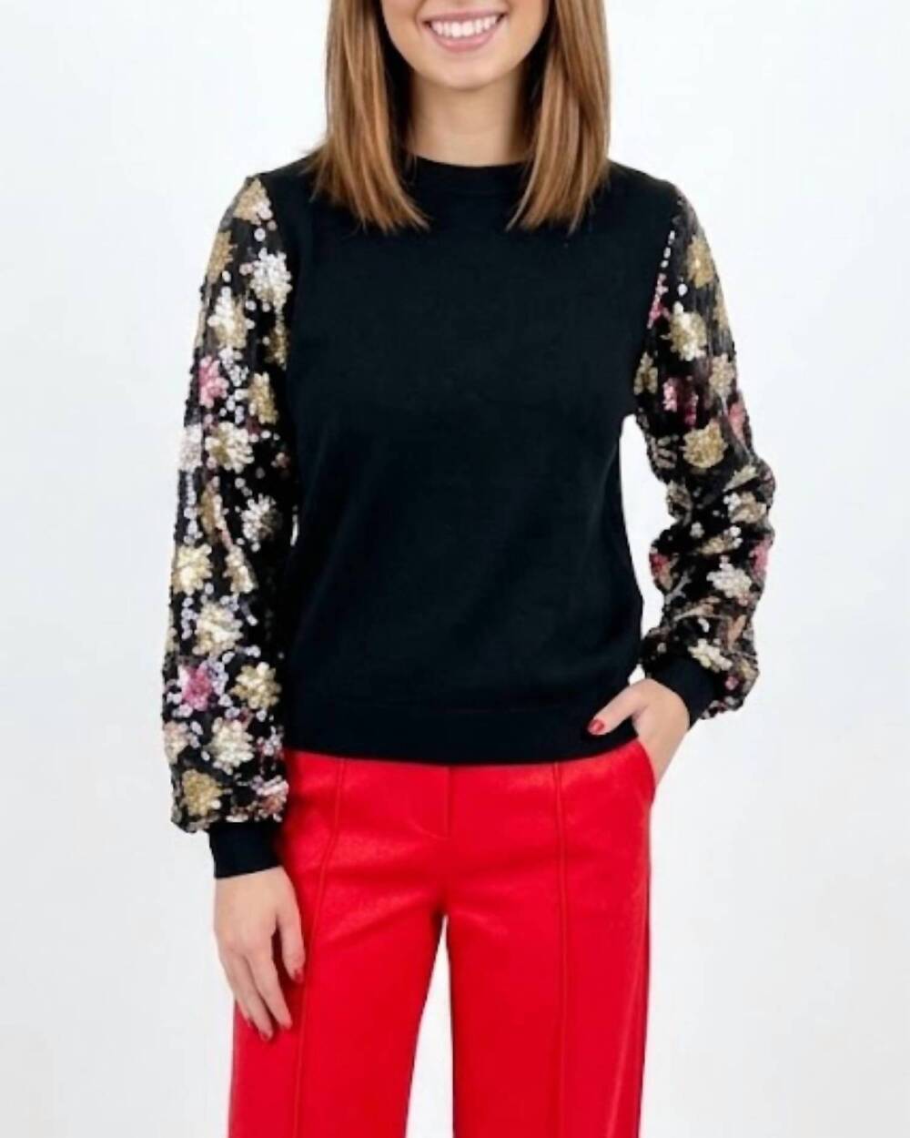 NEW AMELIA'S ornate sequin arm sweater in black